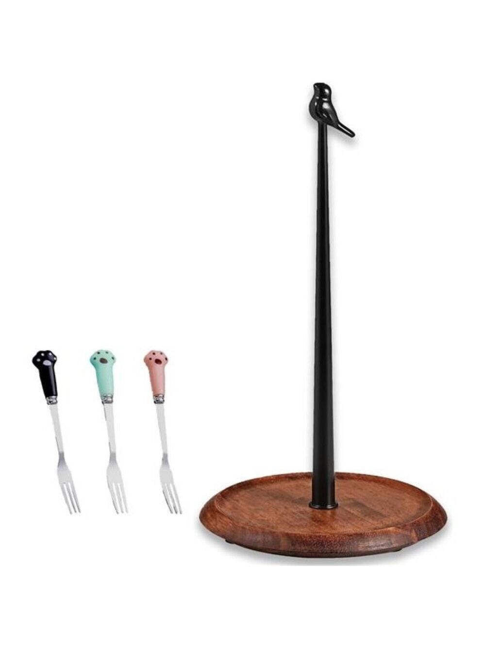 Wooden Bird Paper Towel Holder Countertop Kitchen Dining Table Home Decor Black